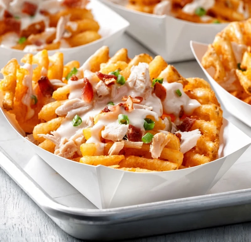 Loaded chicken with fries from Peak & Flame Pizza Express in Calgary, AB